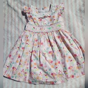 Bonnie Baby Floral Smocked Baby Dress 2 Piece in Pastel Pink 100% Cotton